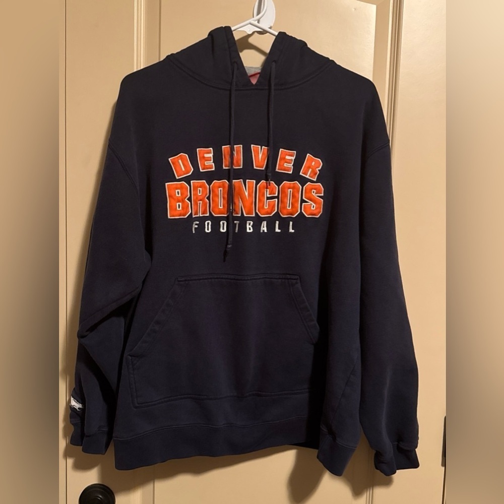 Reebok Navy Blue and Orange Denver Broncos Sweater